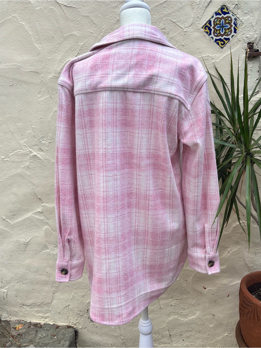 BEACH LUNCH LOUNGE Pink Plaid Button-Front Shacket - Picture 4 of 10